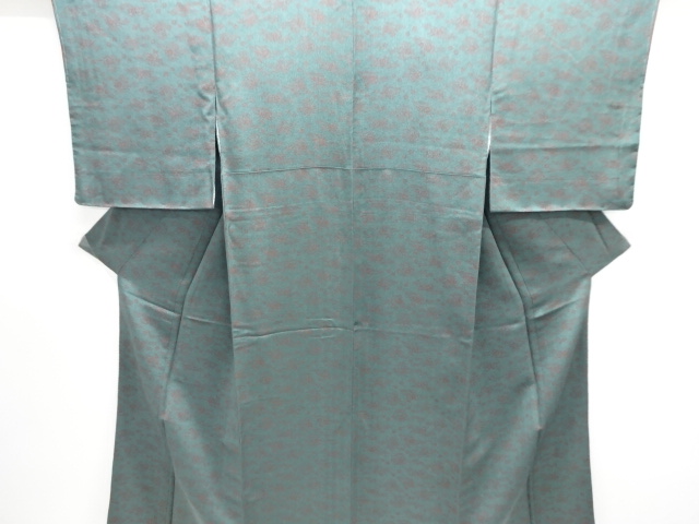 未使用品　縮緬地　波に花模様小紋着物